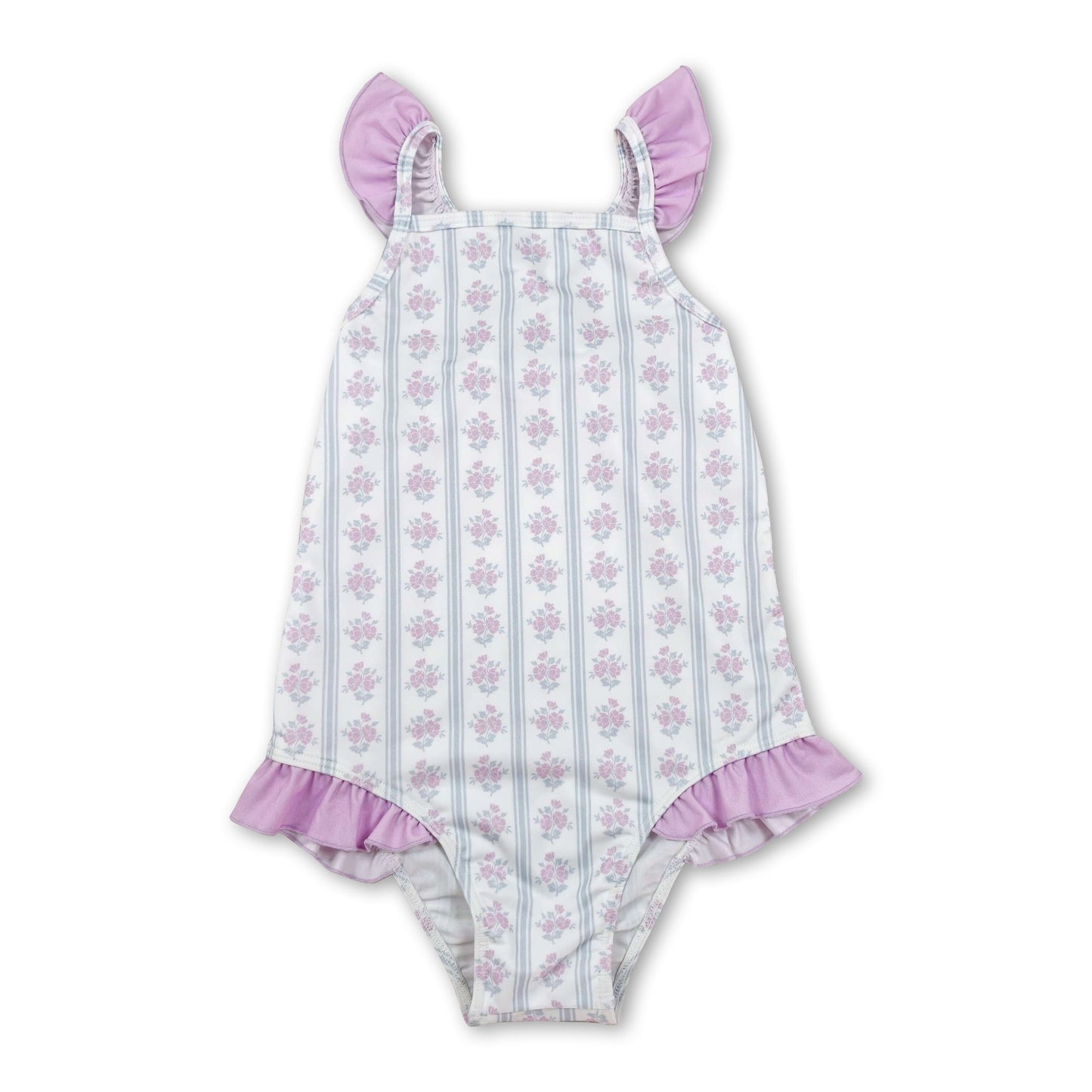 Flutter sleeves floral stripe baby girls one piece swimsuit