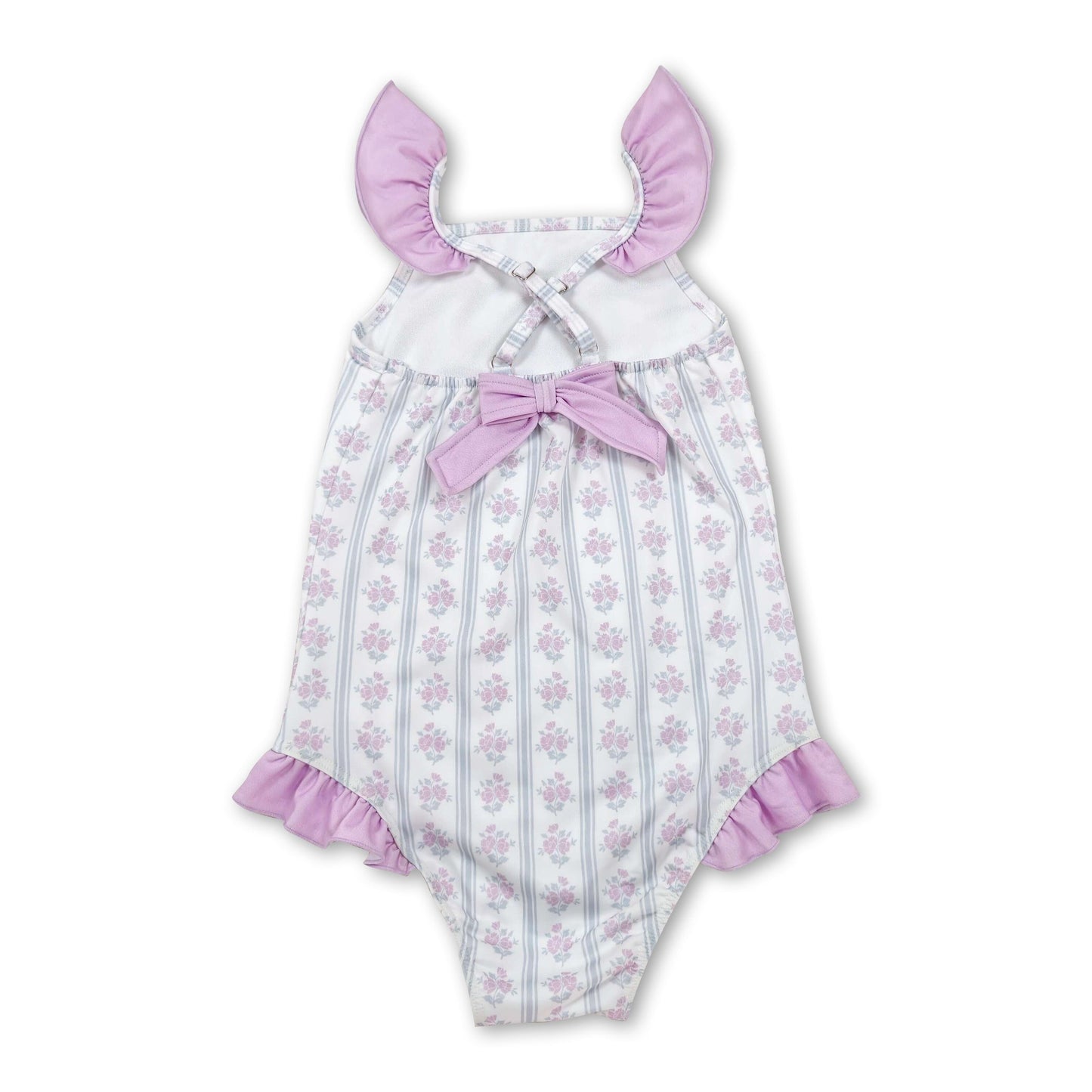 Flutter sleeves floral stripe baby girls one piece swimsuit