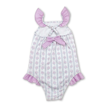 Flutter sleeves floral stripe baby girls one piece swimsuit