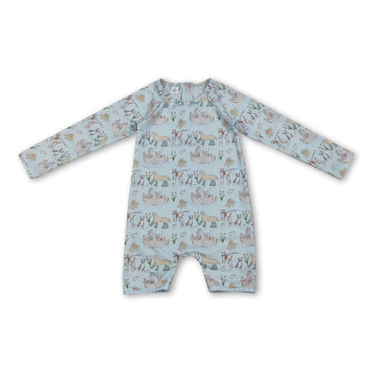 Long sleeves dog fish baby boy summer swimsuit