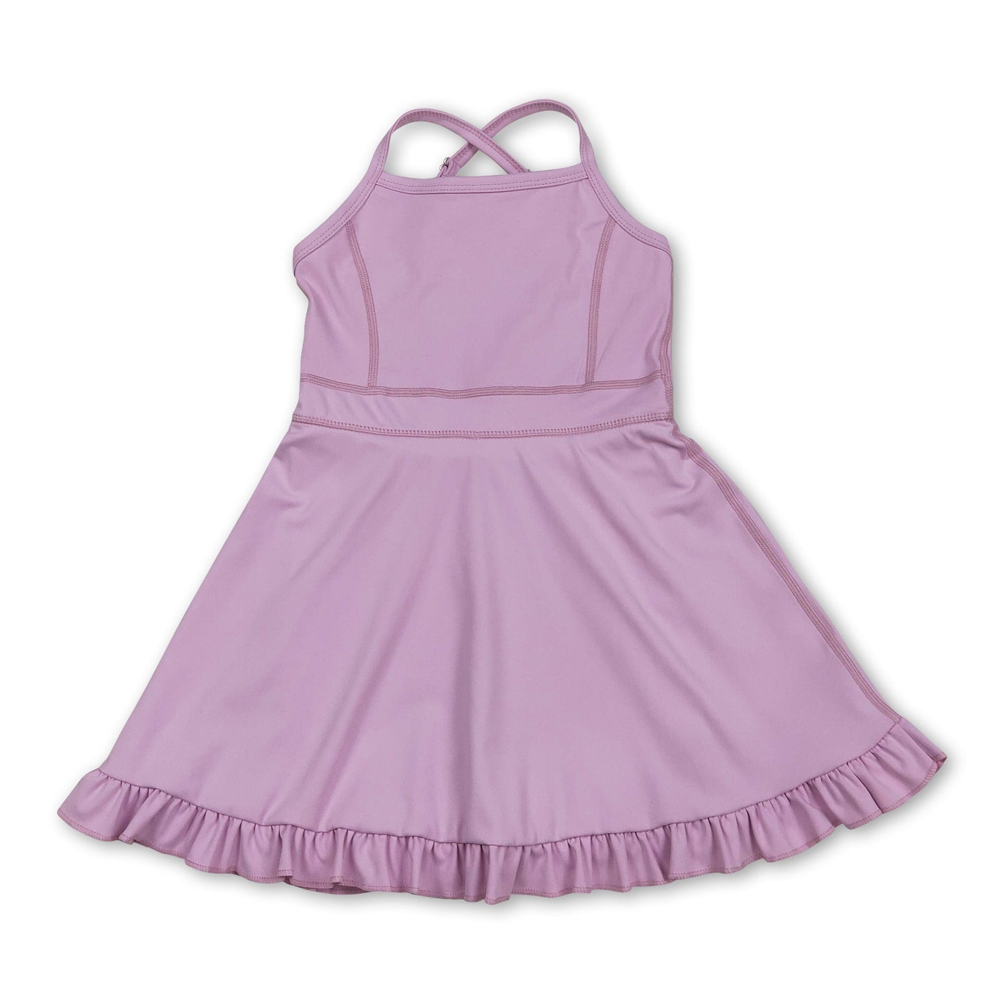 Light pink straps ruffle kids girls summer athletic dress