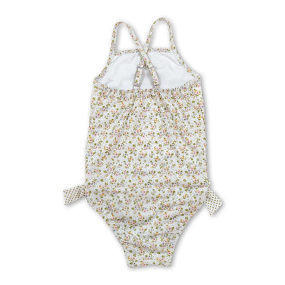 Straps floral bow baby girls one piece summer swimsuit