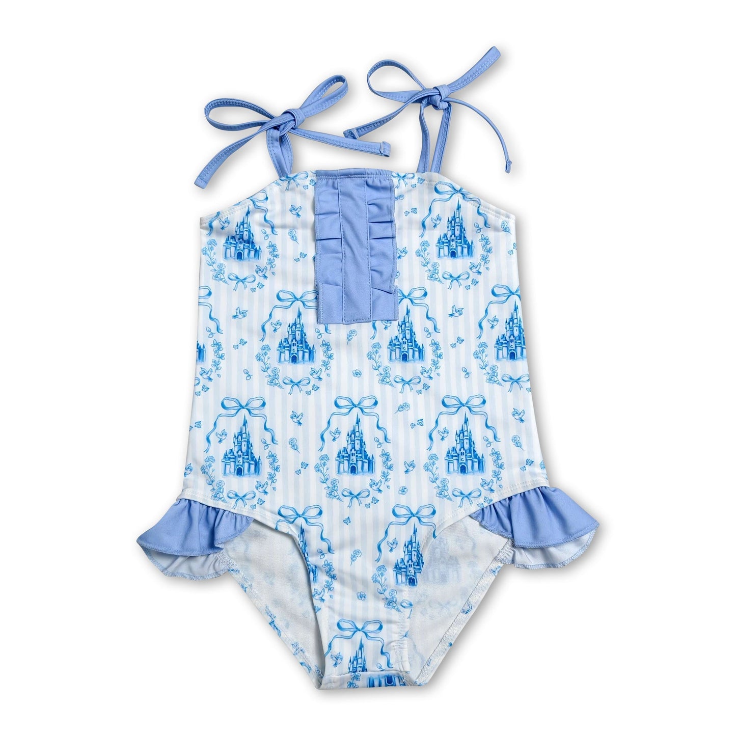 Straps bow castle stripe kids girls summer swimsuit