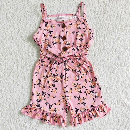 Pink floral sleeveless baby girls summer jumpsuit