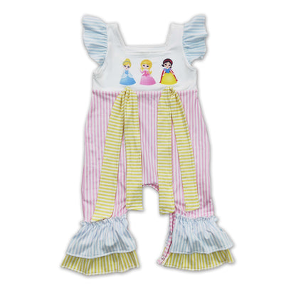 Flutter sleeves stripe princess baby girls romper