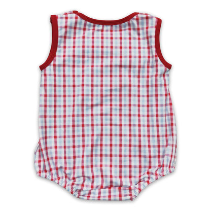 Crab embroidery plaid sleeveless baby boy summer romper