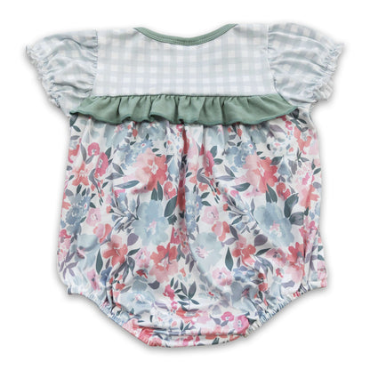 Plaid short sleeves floral baby girls romper