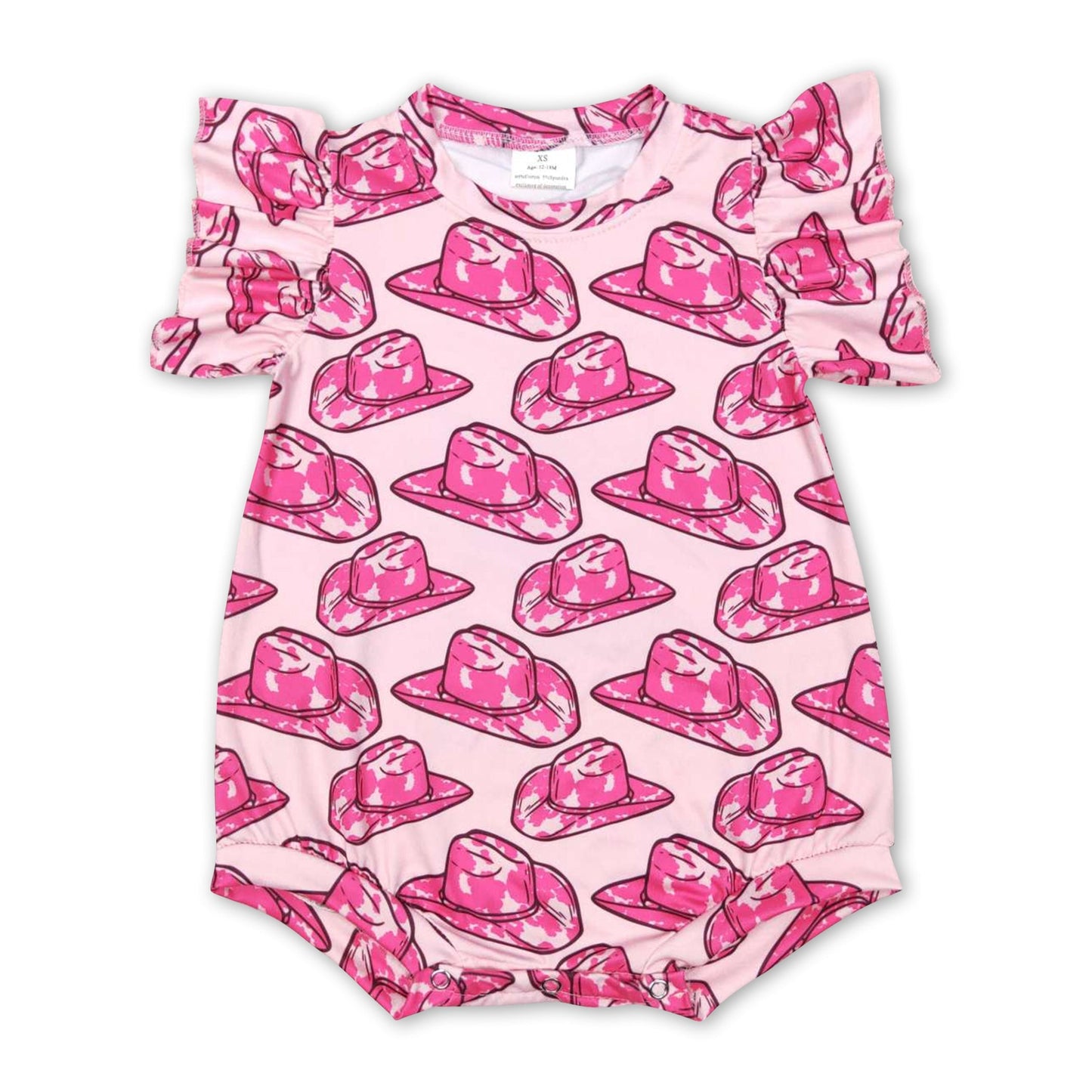 Short sleeves hot pink hat baby girls western romper
