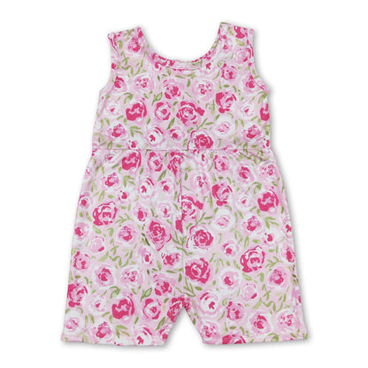 Sleeveless hot pink floral baby girls jumpsuit