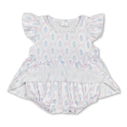 Flutter sleeves bow baby girls summer romper