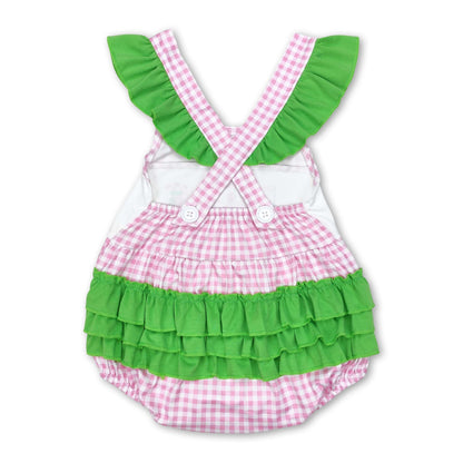 Pink plaid flutter sleeves golf baby girls summer romper