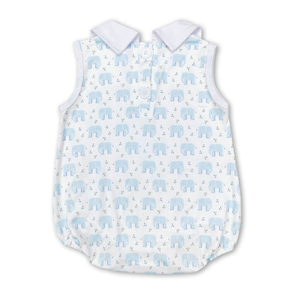 Sleeveless light blue elephant baby boy summer romper