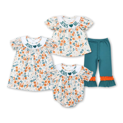 Short sleeves Jesus love me floral baby girls romper