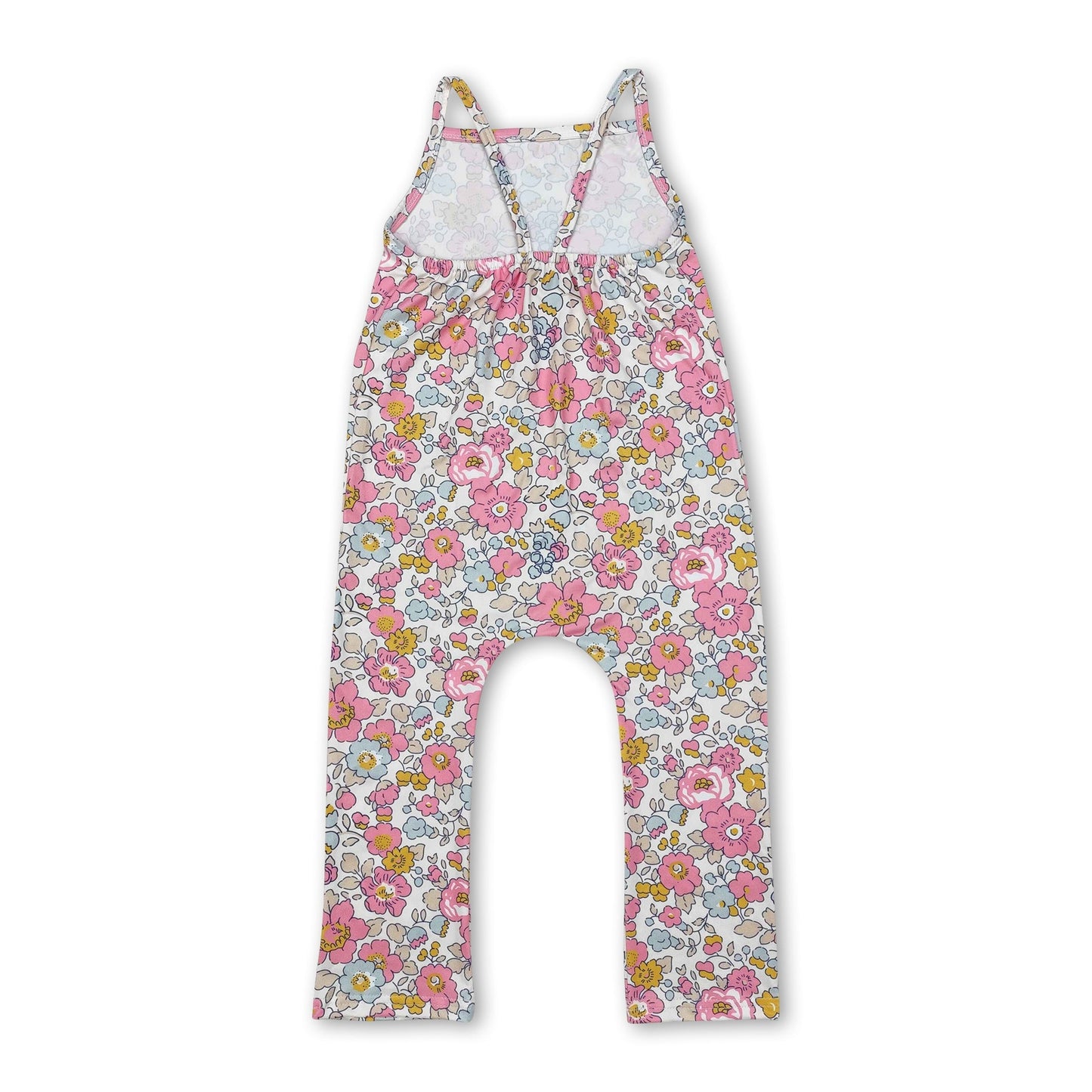 Straps pink yellow floral baby girls jumpsuit
