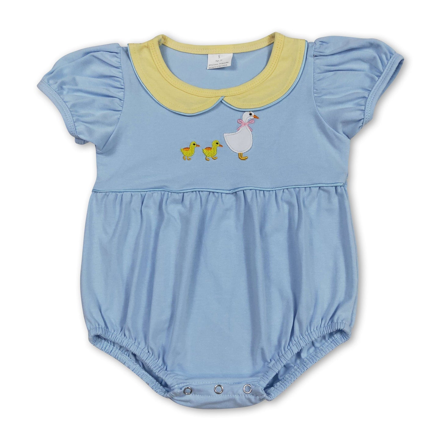 Light blue short sleeves goose baby girls summer romper