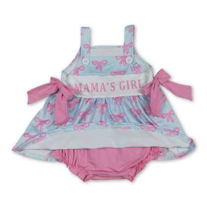 Straps mama's girl bow baby girls summer romper