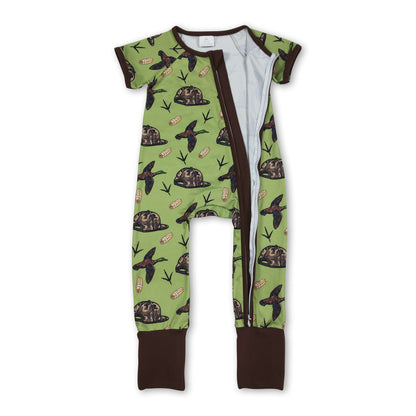 Short sleeves camo hat duck baby boy zipper romper
