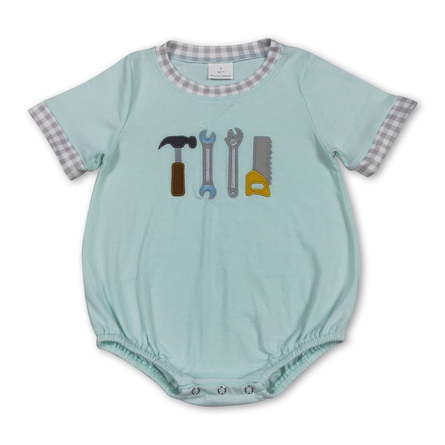 Plaid short sleeves tools baby boy romper