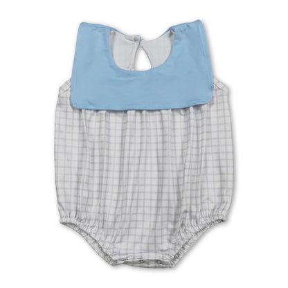 Light blue sleeveless plaid baby boy summer romper