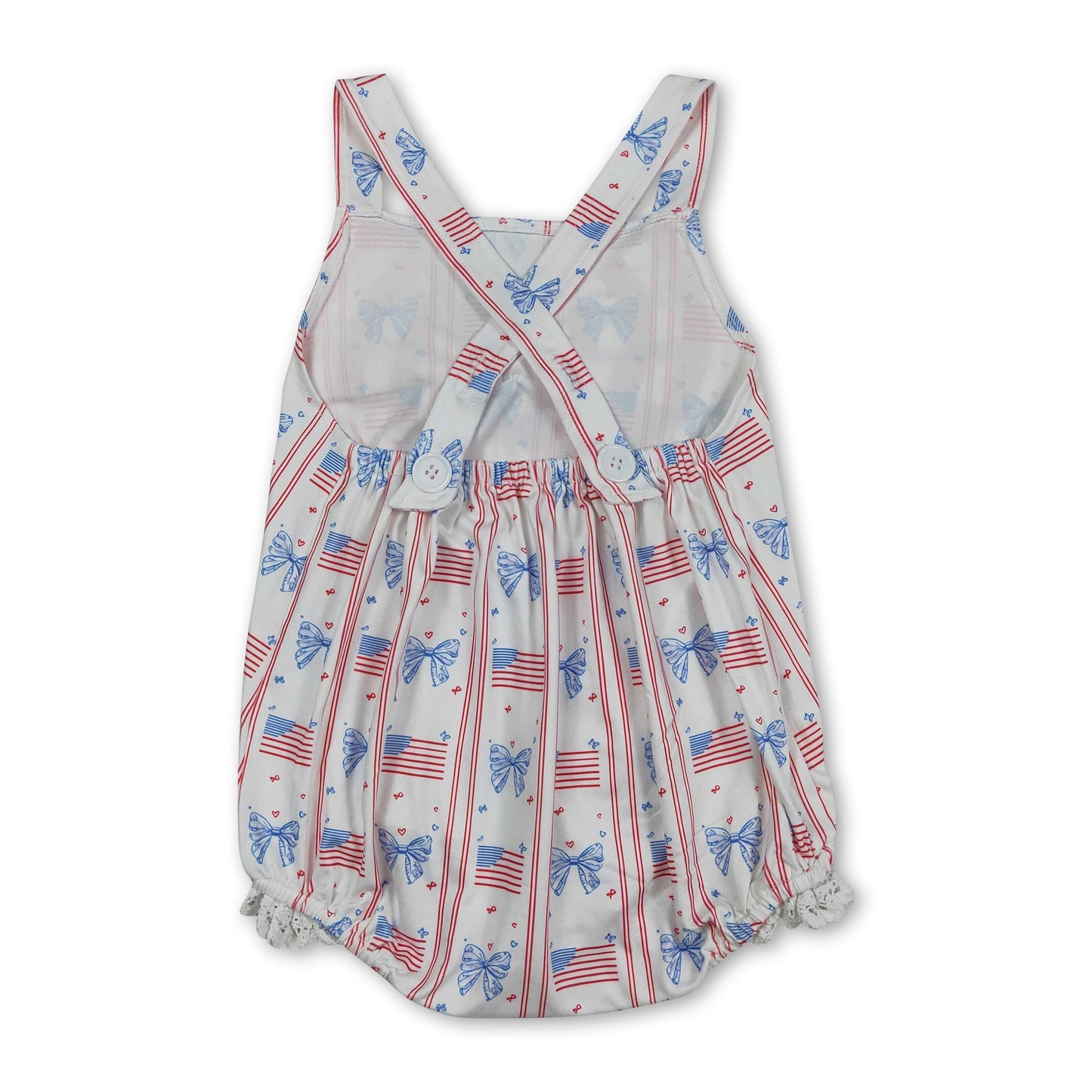 Straps flag bow baby girls 4th of july romper