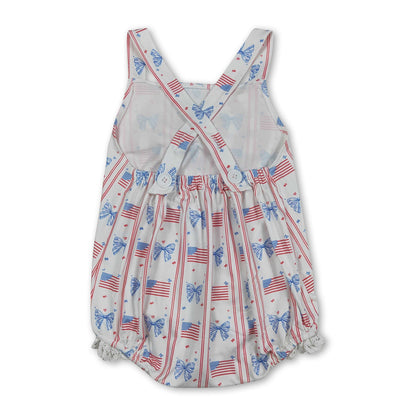Straps flag bow baby girls 4th of july romper
