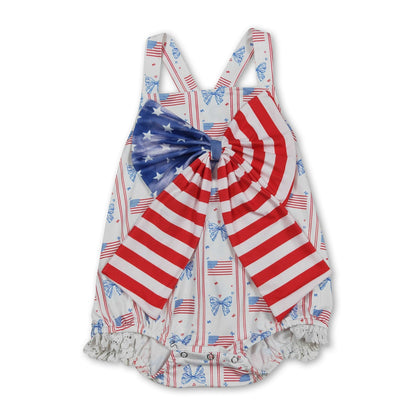 Straps flag bow baby girls 4th of july romper