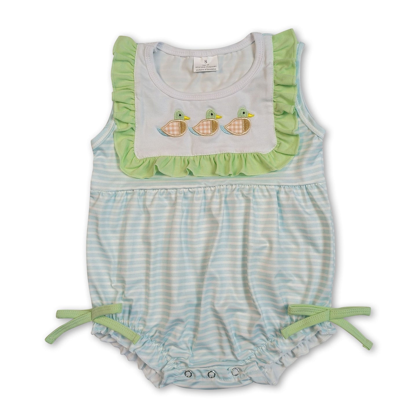 Sleeveless duck embroidery baby girl summer romper