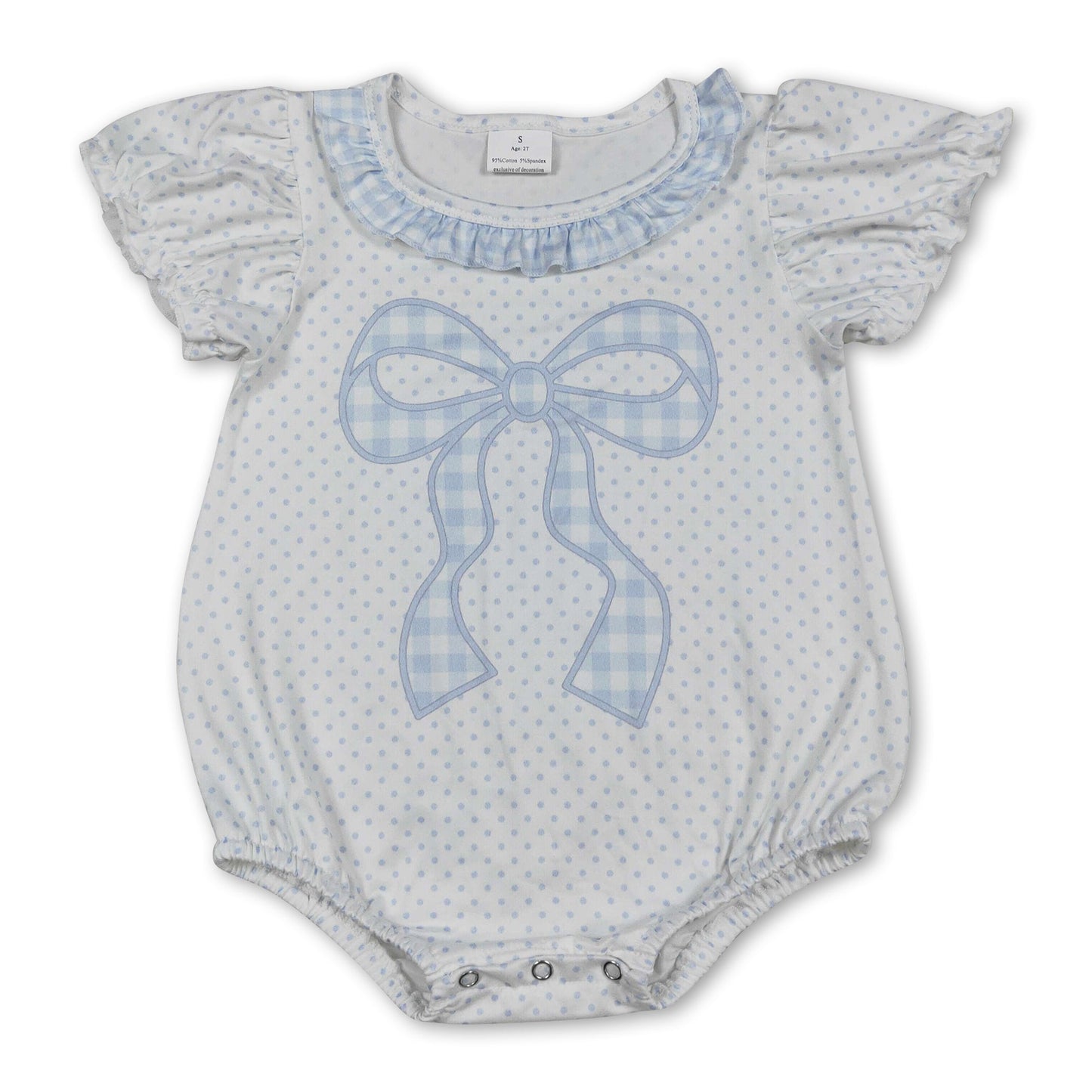 Short sleeves polka dots bow baby girls summer romper