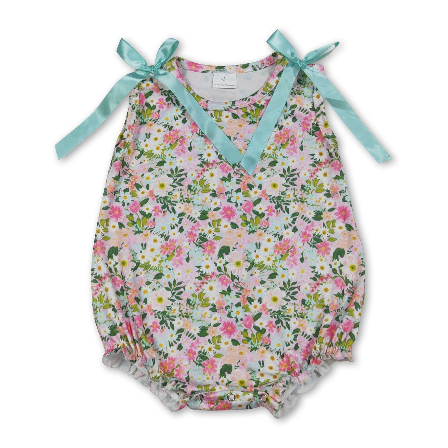 Sleeveless pink floral baby girls summer romper