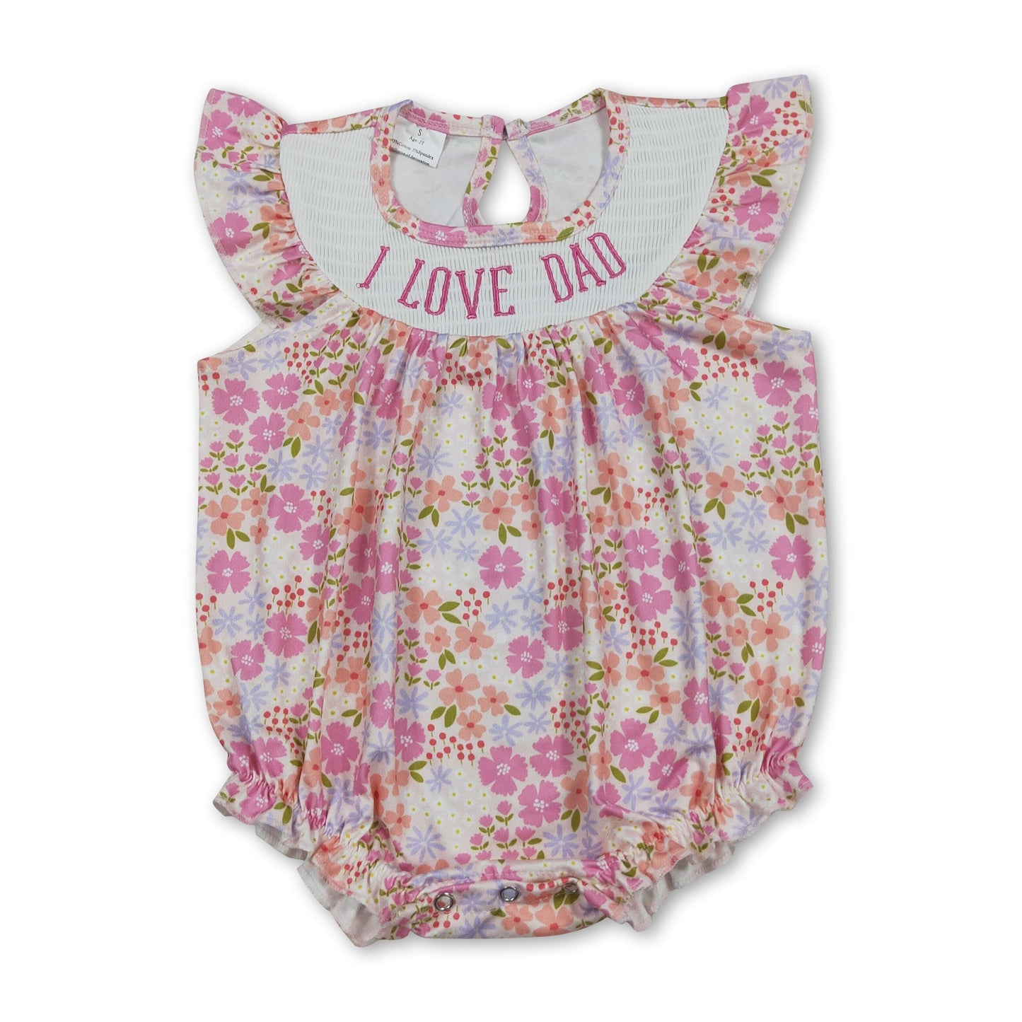I love dad smocked pink floral baby girls summer romper