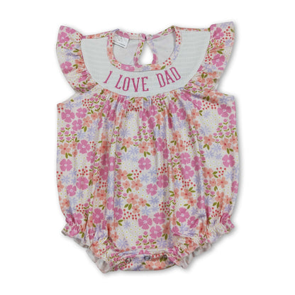 I love dad smocked pink floral baby girls summer romper
