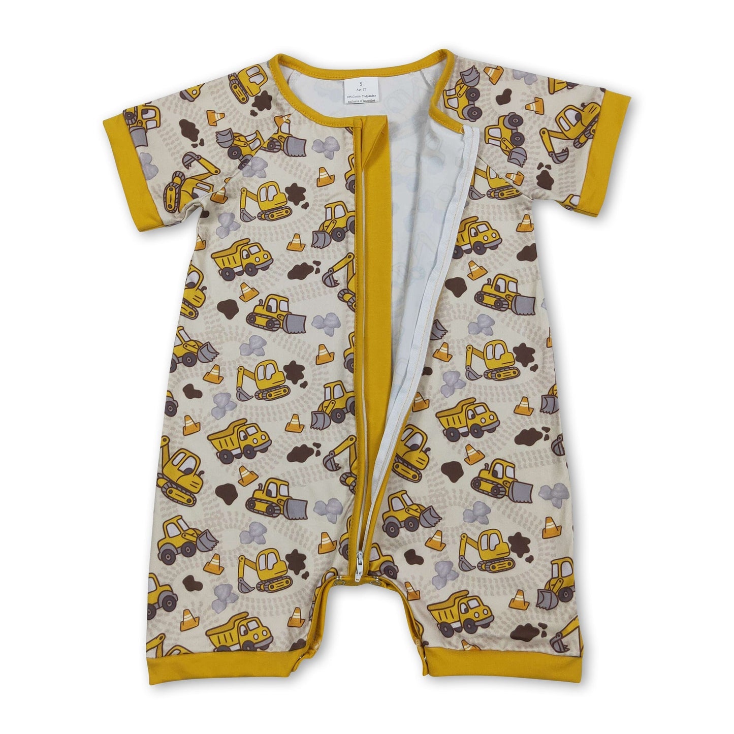 Short sleeves constructions baby boy zipper romper