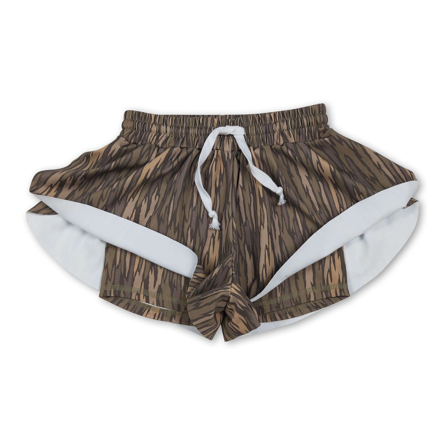 Olive camo kids girls summer active yoga shorts