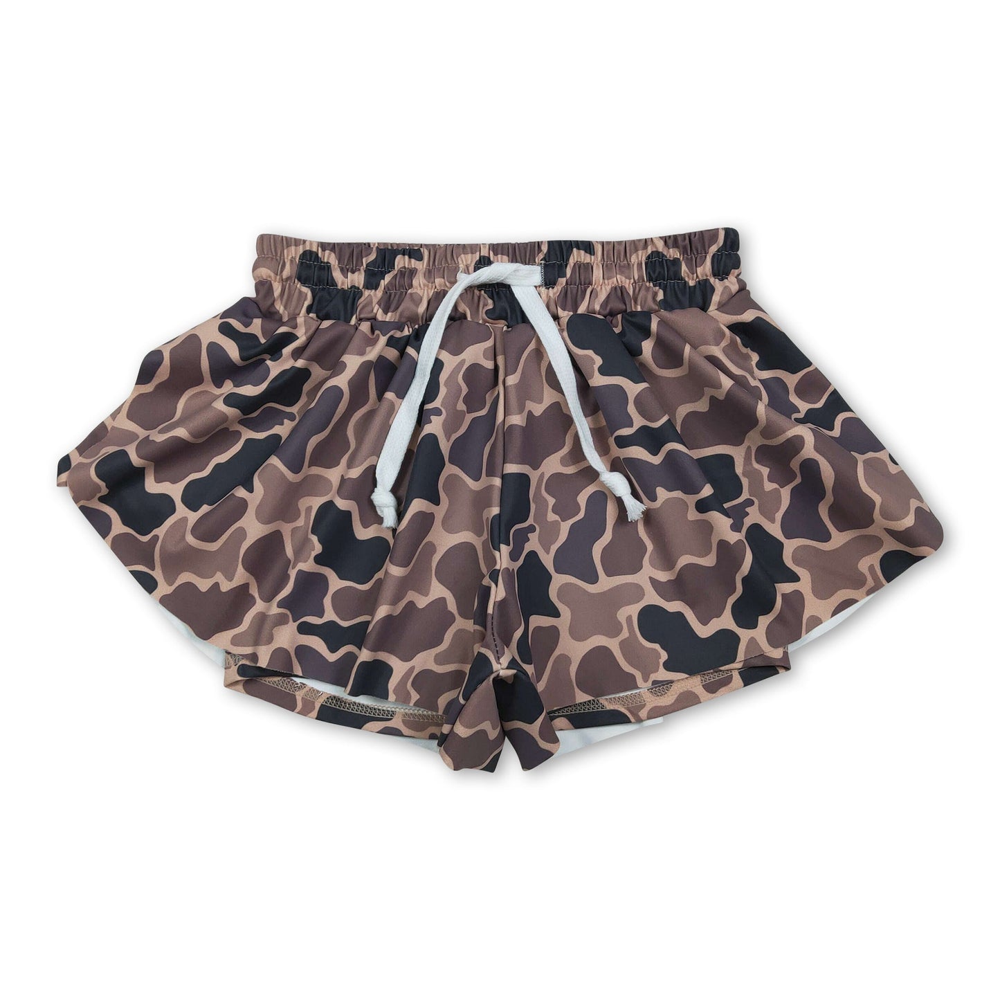 Brown camo kids girls summer active yoga shorts