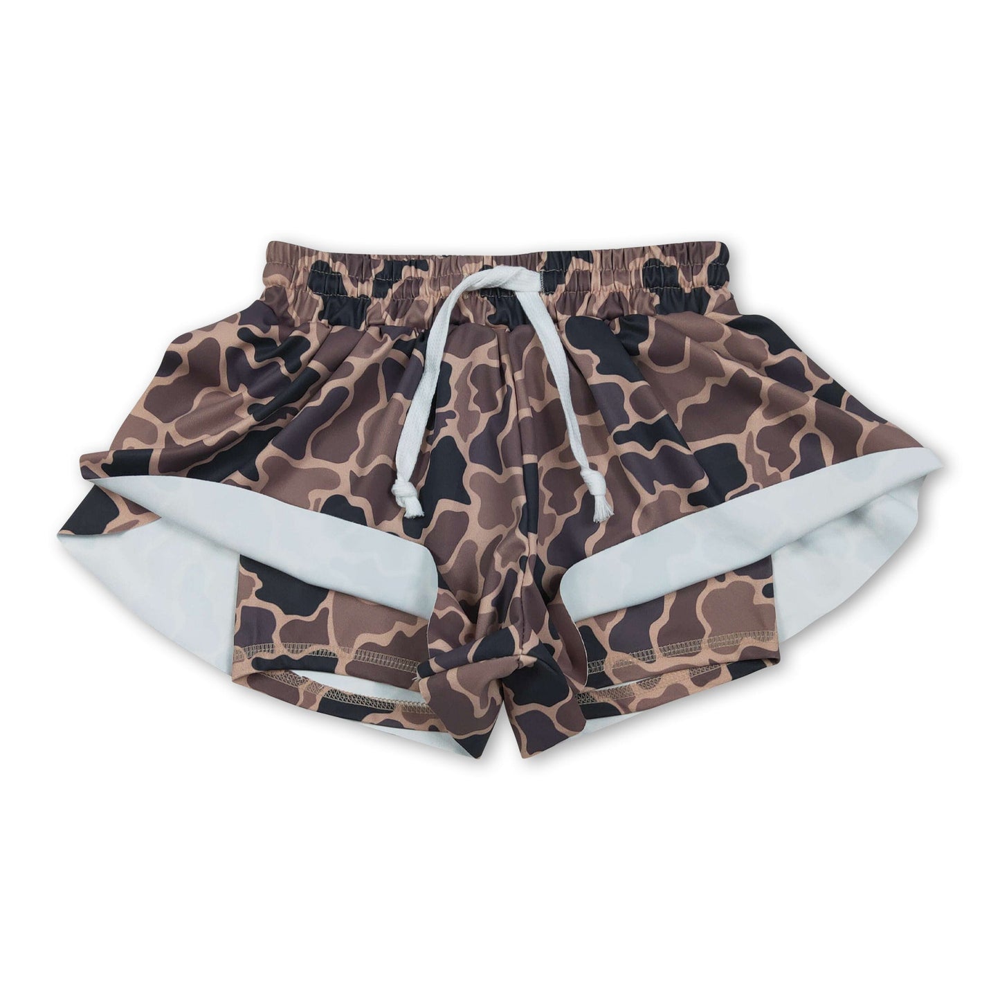 Brown camo kids girls summer active yoga shorts