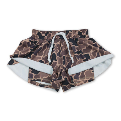 Brown camo kids girls summer active yoga shorts