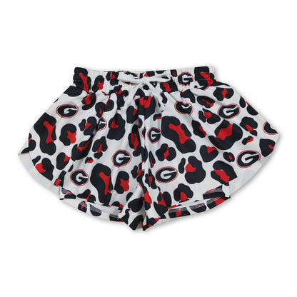 Red leopard G kids girls team active summer YOGA shorts