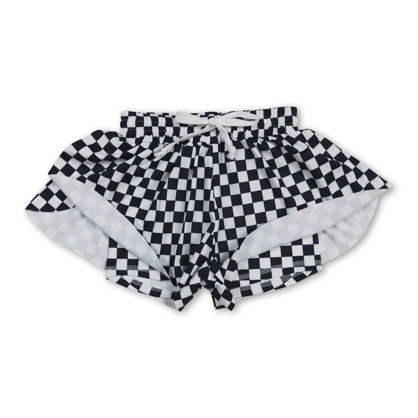 Black plaid kids girls team active summer shorts
