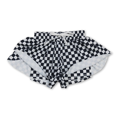 Black plaid kids girls team active summer shorts