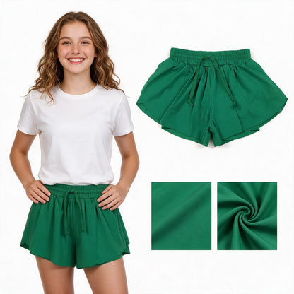 Green elastic waist kids girls active butterfly shorts