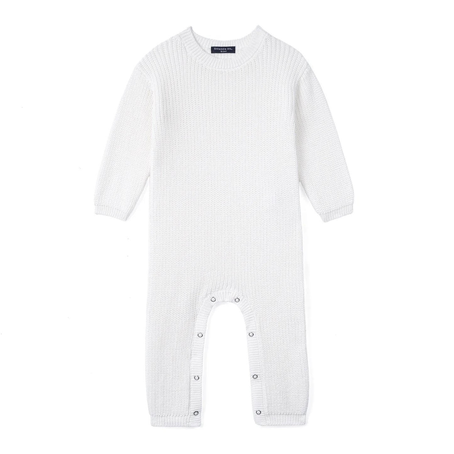 Baby Knit Romper Snap Closure in White