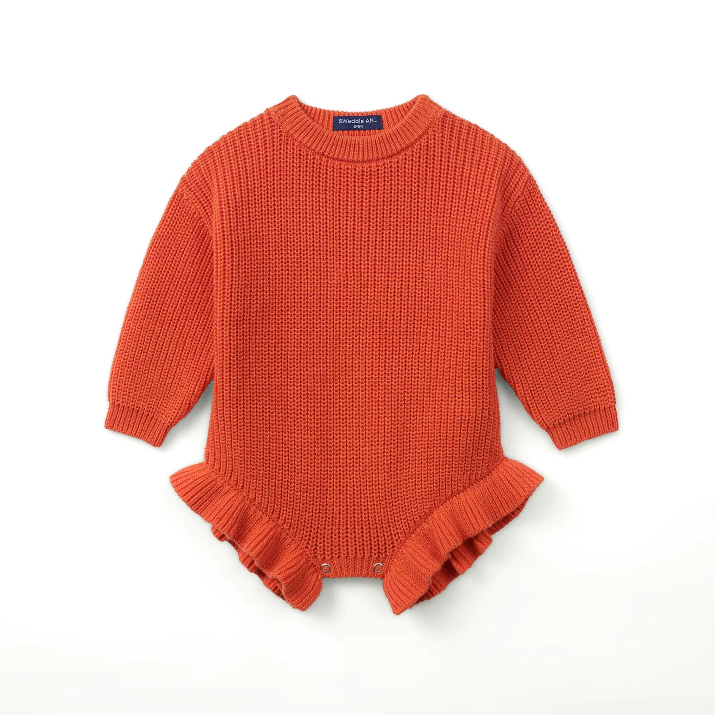 Ruffle Chunky Knit Baby Romper in Orange Rust