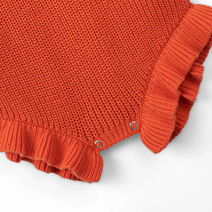 Ruffle Chunky Knit Baby Romper in Orange Rust