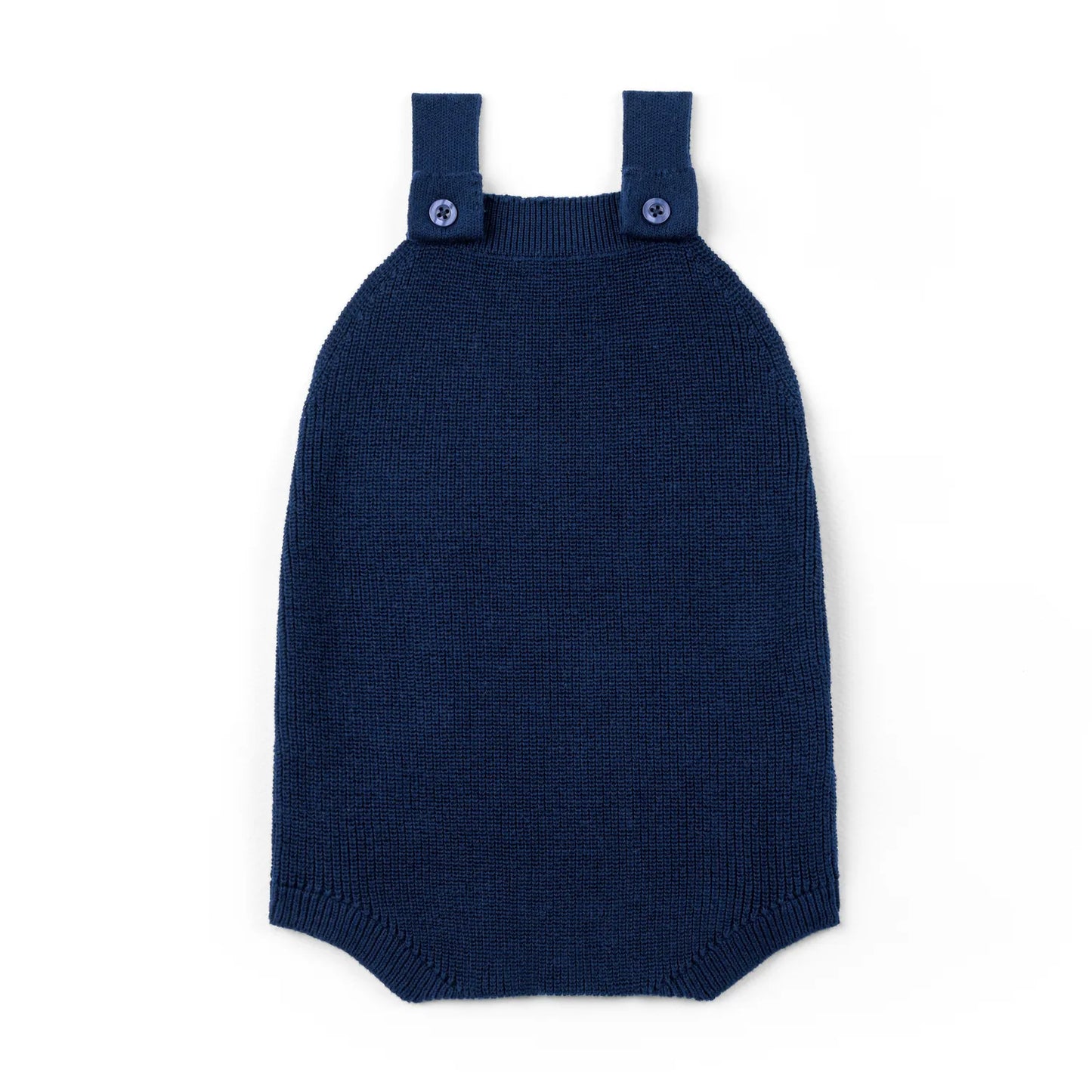 Baby Knit Button Strap Romper in Navy