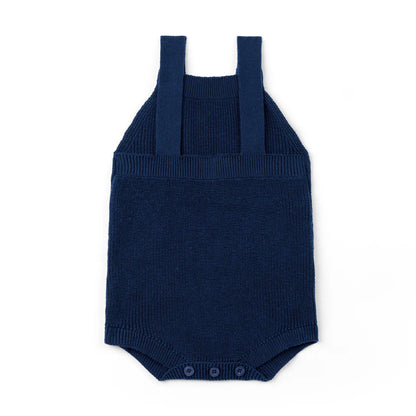 Baby Knit Button Strap Romper in Navy