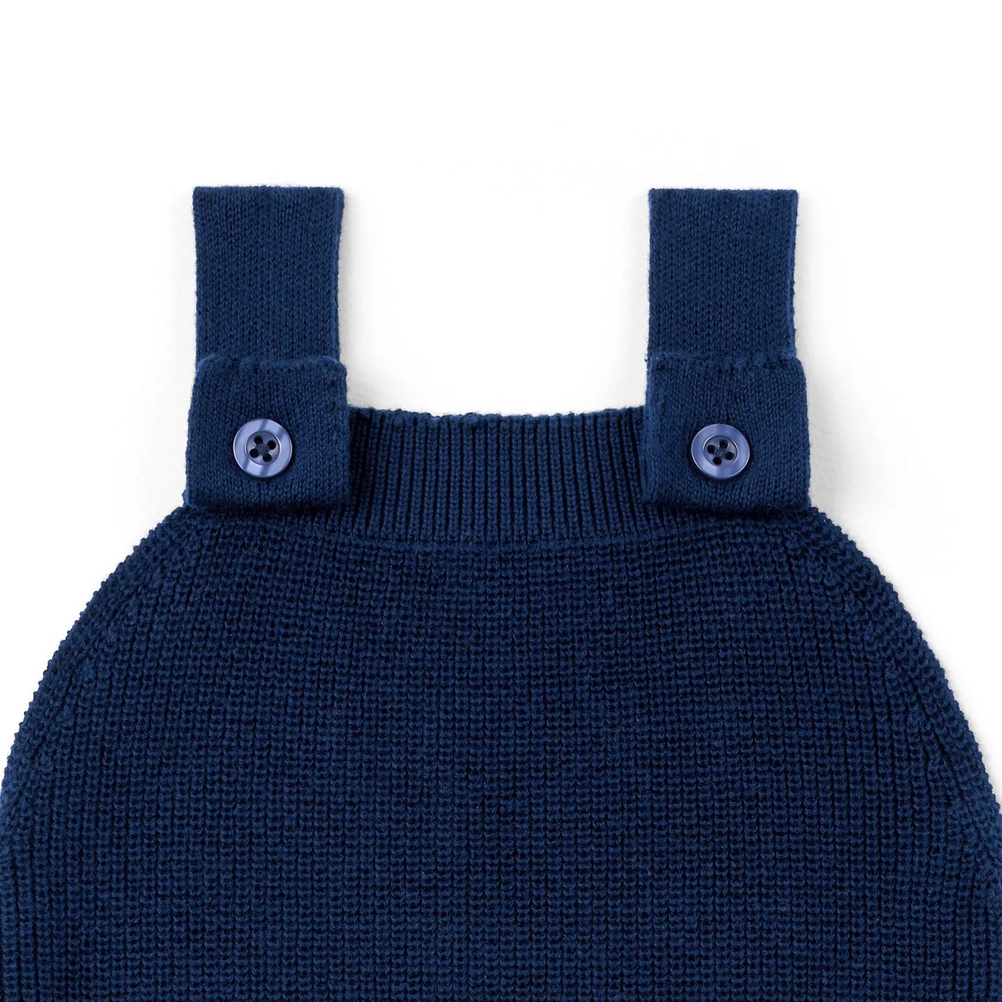 Baby Knit Button Strap Romper in Navy