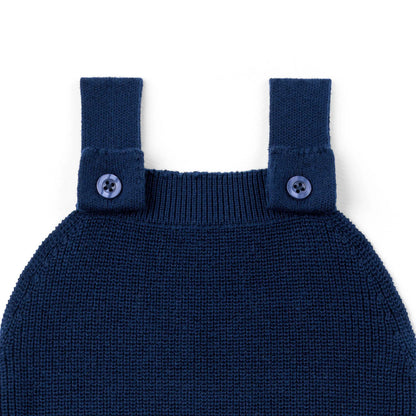 Baby Knit Button Strap Romper in Navy