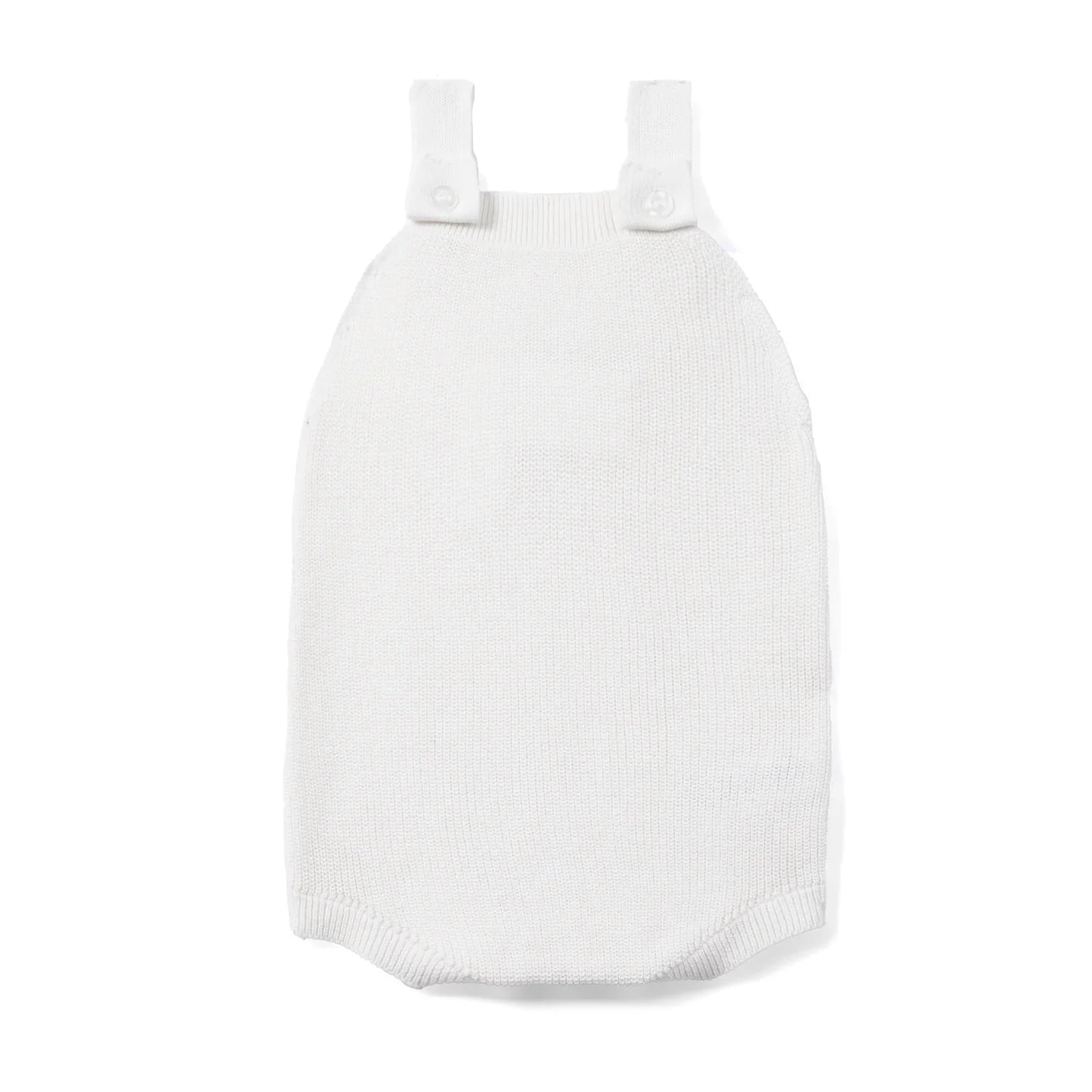 Baby Knit Button Strap Romper in White