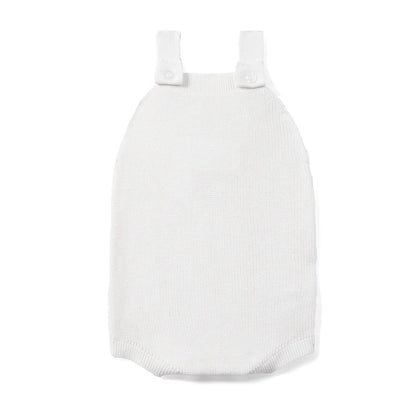 Baby Knit Button Strap Romper in White