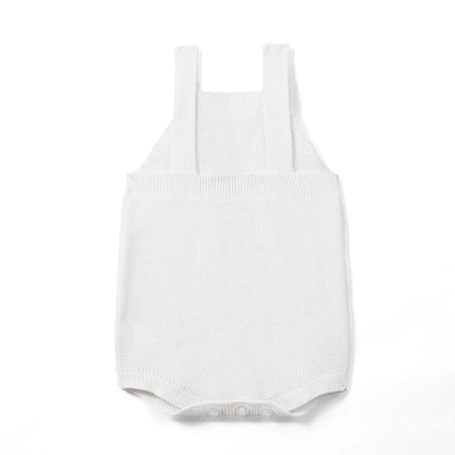 Baby Knit Button Strap Romper in White